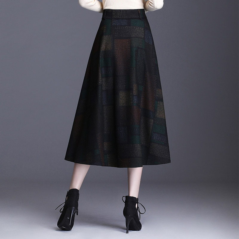 a字毛呢遮肚子黑色长款秋冬百褶裙 都孜妮半身裙