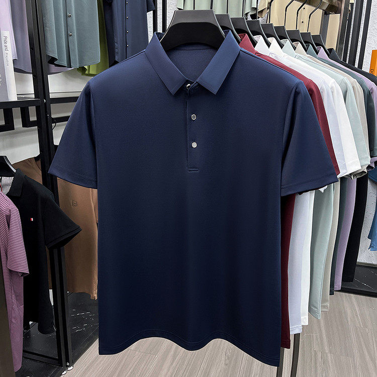 2026夏季新款桑蚕丝翻领短袖POLO衫男商务休闲冰感上衣