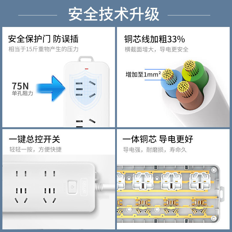 德力西插座面板插排插线板接线板拖线板多用多功能宿舍用4插位