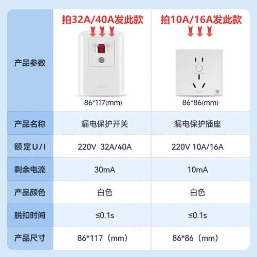 德力西空调漏电保护开关32a40a家用86型空开插座插头专用断路器