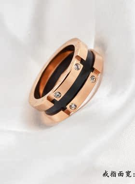 黑色缺口有钻玫瑰金戒指环