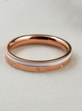 一字纹指环钛钢简约情侣黑白滴油