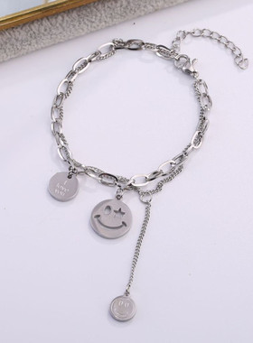 日韩风立体玫瑰金银色钛钢手链