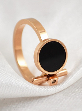 黑面横条有钻戒指环钛钢欧美男女