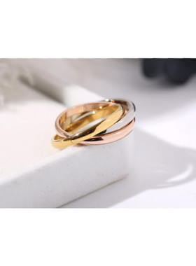 三环三色轻奢质感男女情侣戒指