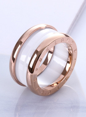 黑白陶瓷戒指环欧美钛钢镀18K金