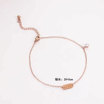 ເຫຼັກ titanium ຮູບສີ່ຫລ່ຽມ LUCKY round ຍີ່ຫໍ້ rose gold anklet, summer and autumn fashionable and versatile Japanese and Korean version of women's anklet anklet