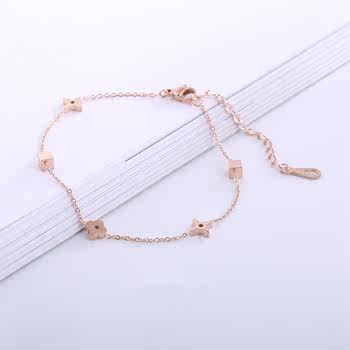 ເຫຼັກກ້າ titanium ສີ່ຫລ່ຽມ rose gold anklet ສໍາລັບເດັກຍິງ ບຸກຄະລິກກະພາບສ້າງສັນທີ່ມີຫຼາຍຮູບຊົງສໍາລັບເດັກຍິງ.