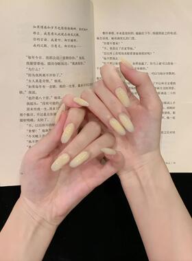 【布丁黄】秋冬新款纯手工穿戴甲短款中长款美甲淡黄色ins风显白