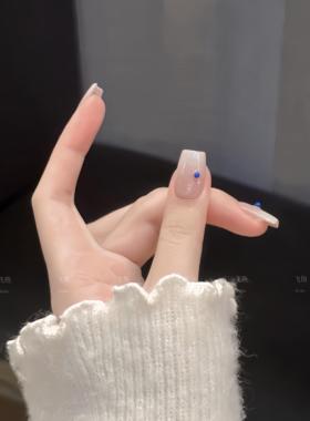 【蓝色糖球】纯手工穿戴甲中长款美甲乳白渐变ins风温柔可爱学生