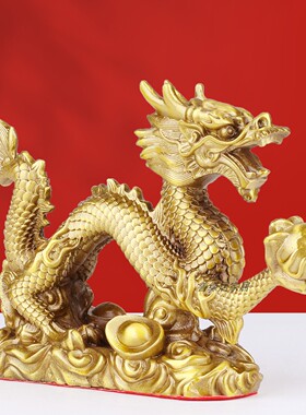黄铜祥龙纳财招财家居摆件