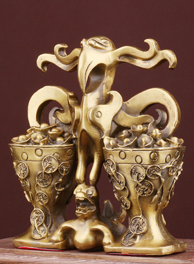 善缘居黄铜名利双收中式家居摆件