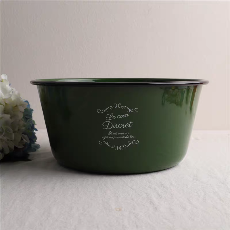 搪瓷 印象 珐琅 复古军绿色双耳圆盘水果盘创意家用欧式大果盆,淘宝优惠券,粉丝福利购,淘宝优惠卷