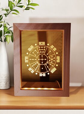 复刻经典九宫八卦灯图USB LED实木摆件灯文王八卦后天八卦镜灯
