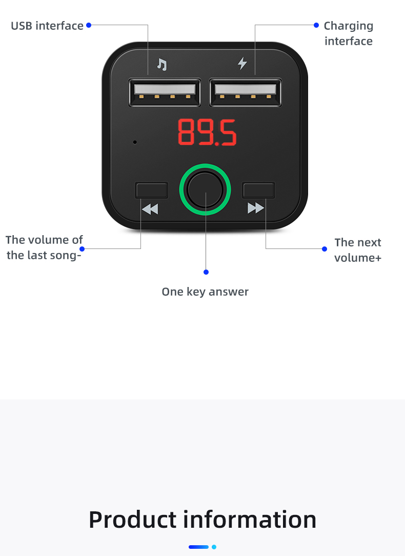 新款车载蓝牙mp3播放器蓝牙5.0无损播放器U盘FM发射免提双USB车充-图1