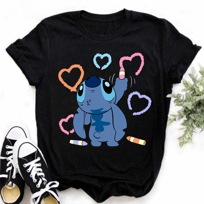 Lilo Stitch T Shirt Women 时尚卡通圣诞节史迪仔印花女T恤休闲 - 图1