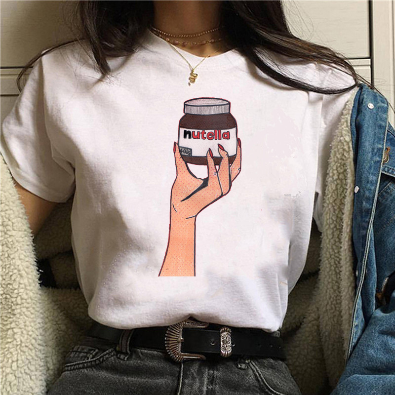 Nutella Kawaii Print T Shirt Women 90s Harajuku Ullzang Tee - 图0