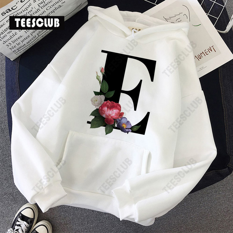 Black Letter Floral Hoodies 时尚黑色26字母鲜花男女连帽卫衣 - 图1