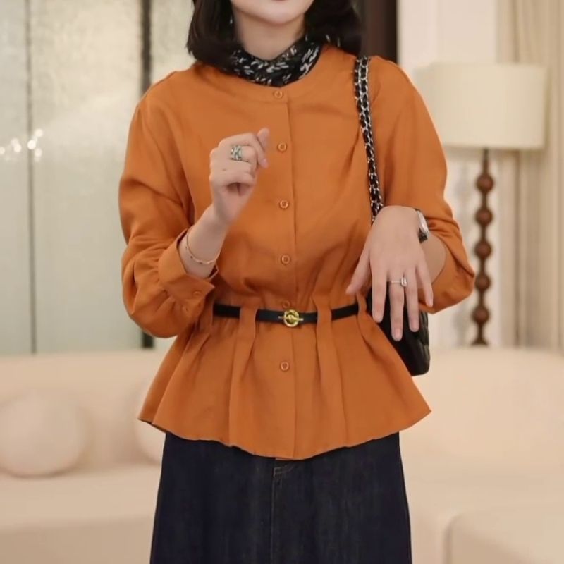 韩系独特超好看衬衫上衣2025秋季新款时尚洋气设计感收腰显瘦小衫 - 图0