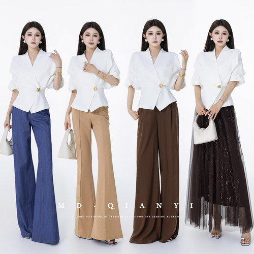 MD千亿【闪曜金扣】2026夏款设计师时尚五分袖显瘦上衣 - 图3