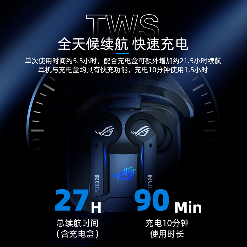 ROG降临TWS SpeedNova无线蓝牙游戏耳机 入耳式主动降噪玩家国度