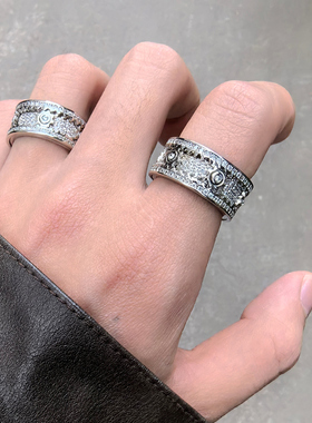 时来运满钻转动齿轮戒指星男士高级感轻奢小众设计感机械食指环潮