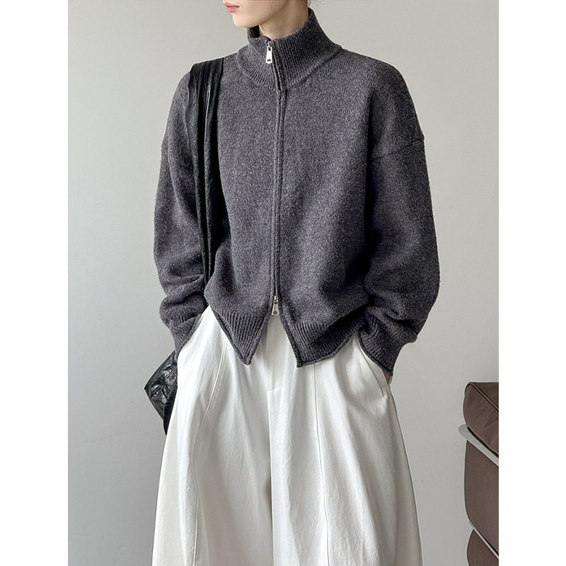 橘芷秋冬新款立领拉链开衫女加厚高领纯色毛衣女慵懒风针织982,淘宝优惠券,粉丝福利购,淘宝优惠卷