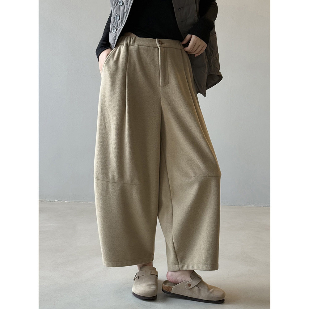 言双 复古质感呢料气球裤女 秋冬高腰显瘦百搭阔腿裤长裤子 9826,淘宝优惠券,粉丝福利购,淘宝优惠卷