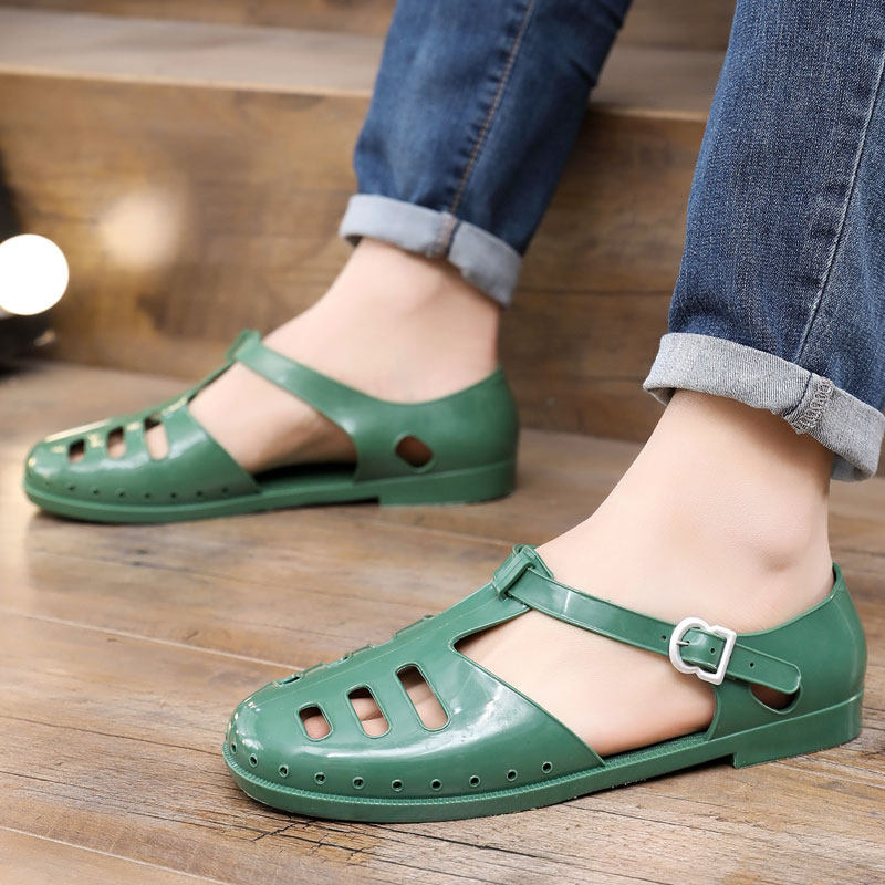 男士包头凉鞋夏季外穿平底超软越南塑胶鞋复古老式怀旧中年爸爸鞋,淘宝优惠券,粉丝福利购,淘宝优惠卷