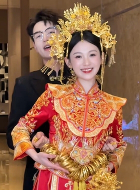 轻奢凤冠黄金色气质头饰中式婚礼头饰百搭凤凰发饰新娘饰品13420