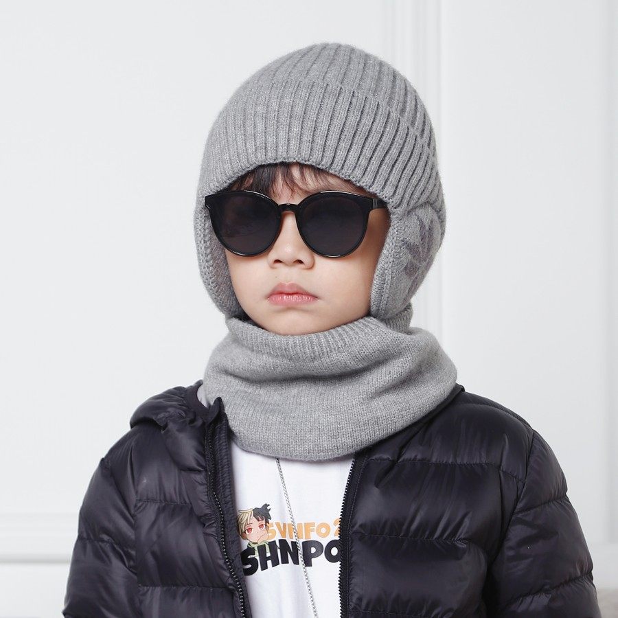 大童冬天帽子男胖孩加绒加厚套头学生骑车户外防风保暖帽围巾脖套