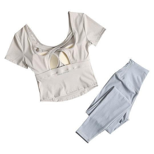 Professional yoga clothing suit for women with chest pad sports short sleeves