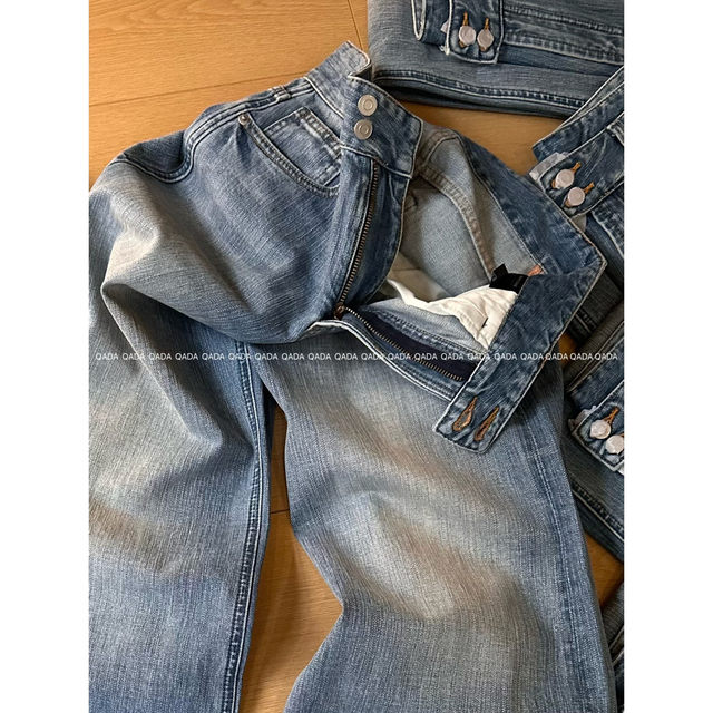 100% cotton 100% denim Q16 jeans wide-leg jeans for women summer summer high-waisted two-button loose and versatile washed cotton pants straight