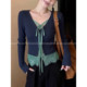 J2 Korean style hot girl style lace fake two-piece long-sleeved sweater women's slim slim pure wish lace-up fashionable top