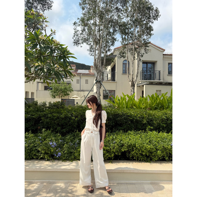 Tencel ຝ້າຍ lace temperament ຊຸດສີຂາວ