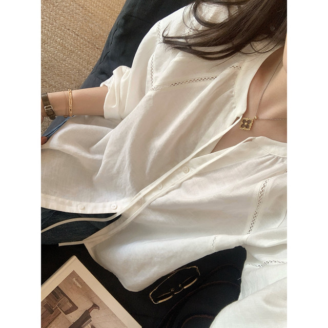 Tencel linen lace blouse ແບບເກົາຫຼີ