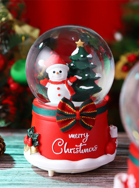 老人圣诞树ins水晶球音乐盒摆件