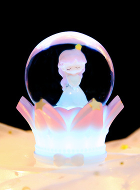 节日礼物许愿少女迷你水晶球发光