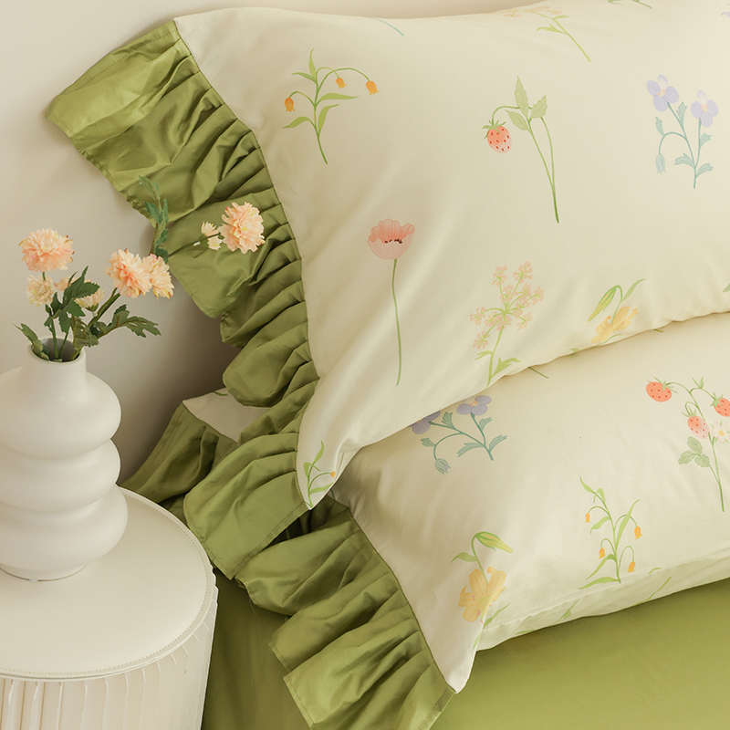 芬芳时刻 原创氛围感花朵设计60支全棉纯棉花边枕套单只枕巾定制