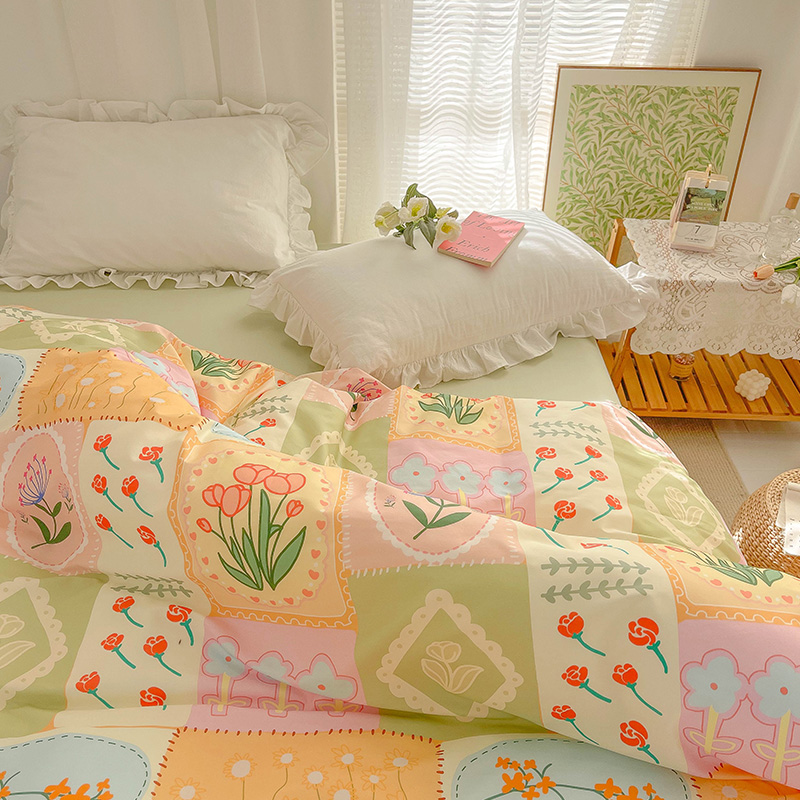 花园奇遇记 插画师原创日式拼布碎花全棉被套被罩单件单人可定制 - 图2