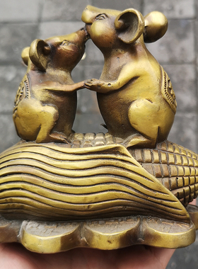 招财老鼠摆件福字古玩铜器