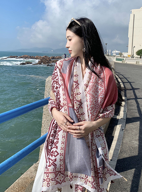 防晒丝巾披肩沙滩巾波西米亚薄款外搭围巾旅游沙滩超大纱巾女