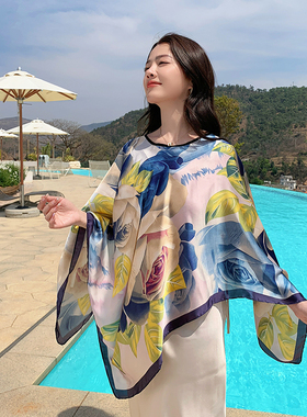 海边穿搭套头衫防晒丝巾披肩女时尚洋气外搭夏季宽松百搭沙滩纱巾