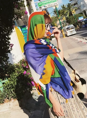 丝巾女夏季海边防晒披肩百搭海滩度假拍照沙滩大纱巾长款围巾百搭