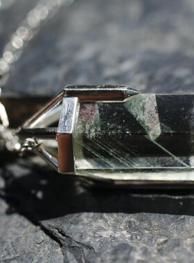 天然水晶异象海蓝宝手工纯银项链