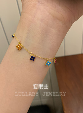 S925纯银彩色锆石满天星四叶草轻奢高级感甜美春夏多巴胺项链手链