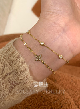 日式淡水珍珠925银14K镀金手链