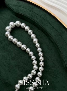 渐变冷光澳白色珍珠项链塔链