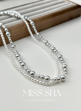 叠戴多层925银珍珠项链叠戴女