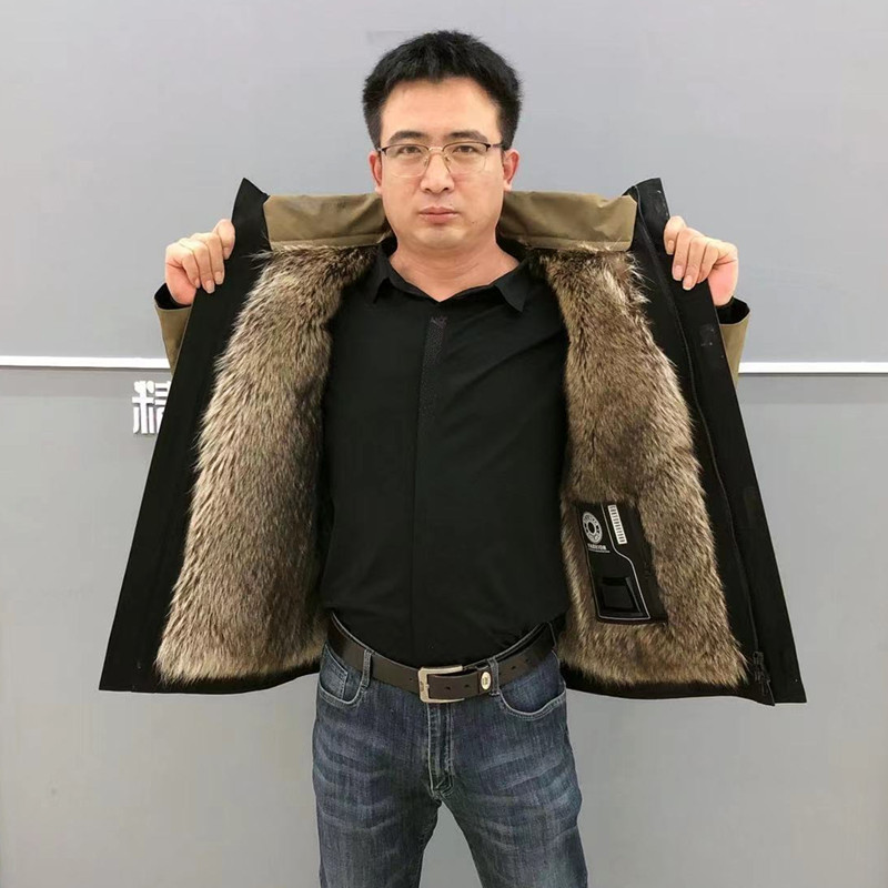 美洲貉可拆卸内胆新款冬男士派克服加厚保暖防寒外套韩版连帽长袖-图1